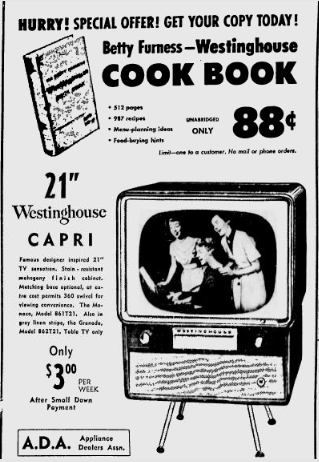 Betty Furness Westinghouse Cookbook Ad 1954