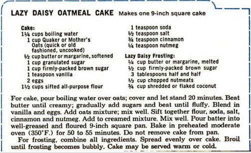 Lazy Daisy Oatmeal Cake